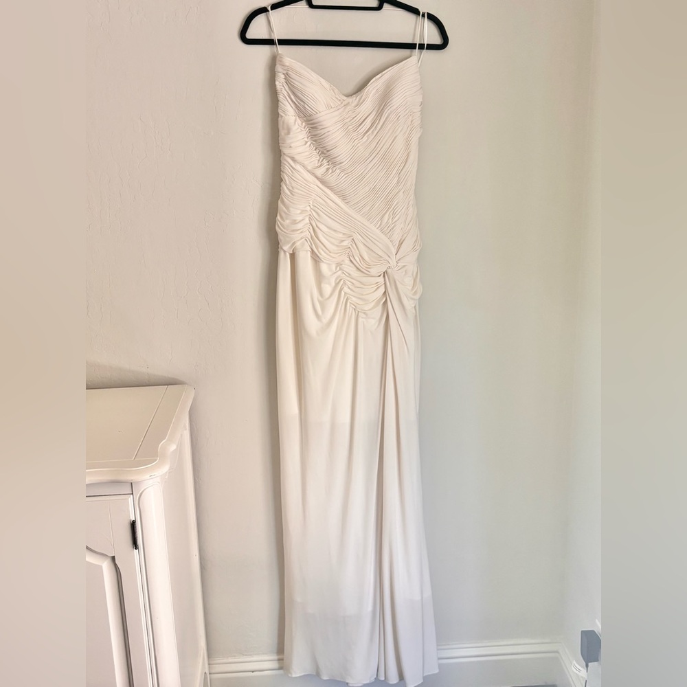Jovani Off-White Sweetheart Neck Ruched Formal Gown, Knot Detail, V-back, Sz 14